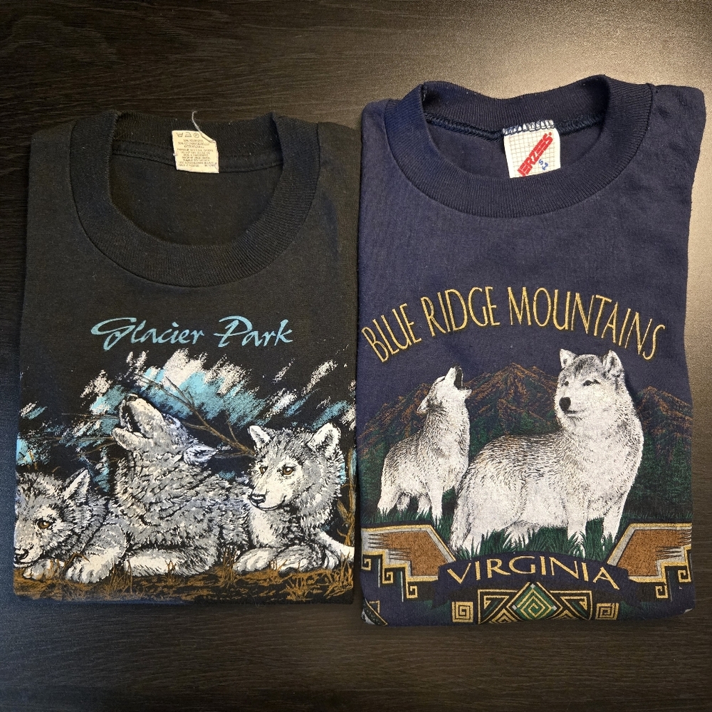 Vintage 90s Lot Of 2 Wolf Tees Virginia X Montana Size 6/8